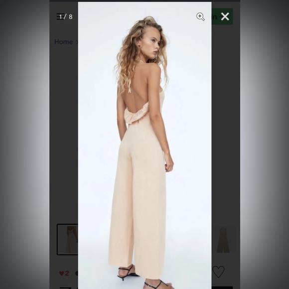 ZARA WOMEN'S BEIGE COTTON HALTER JUMPSUIT SIZE S NWT - Picture 2 of 7